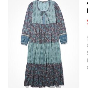 AE Mixed Print Long Sleeve Midi Dress